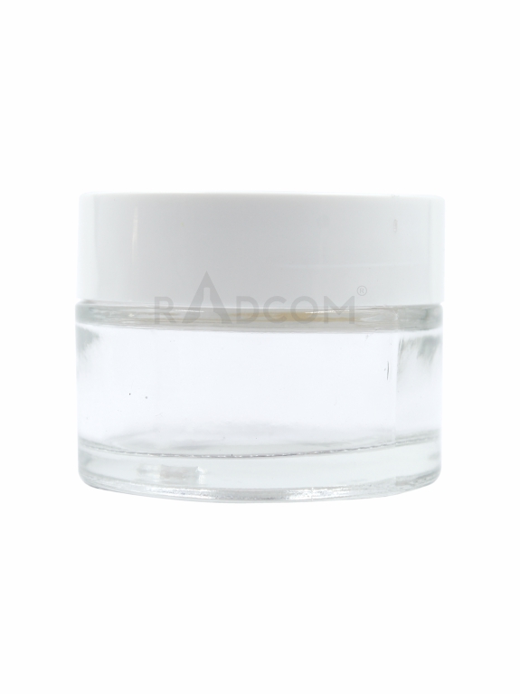 50Gm Glass Jar - Clear-With Plastic White Cap With Inner Lid